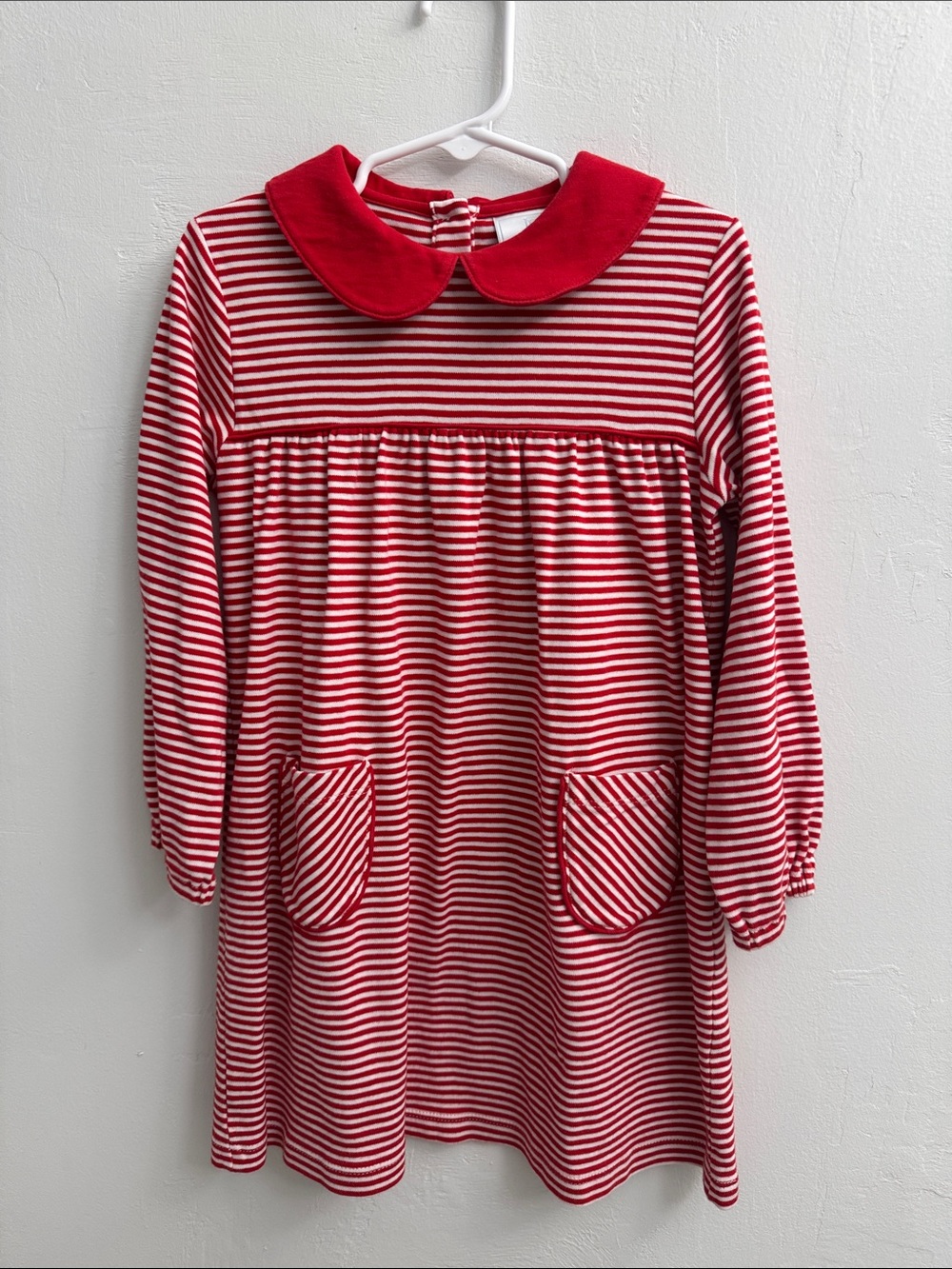 Little English Red & White Striped Dress with Peter Pan Collar